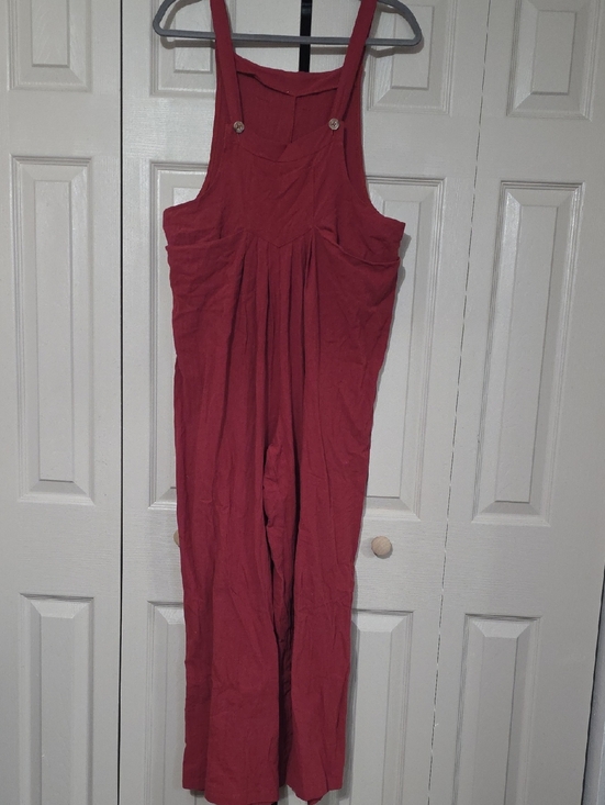 Pants - Women's Rose Red Cotton Blend Overalls Jumpsuit
